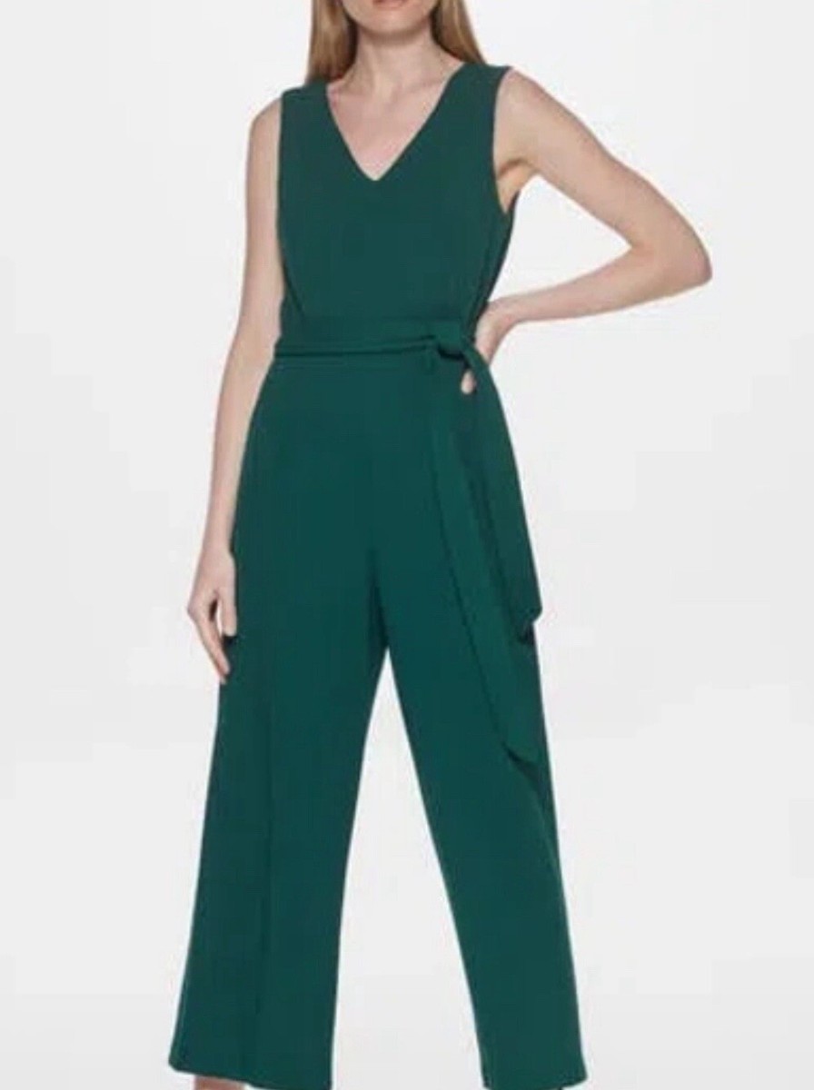NWT | Womens | Calvin Klein Forest Green Belted Jumpsuit
