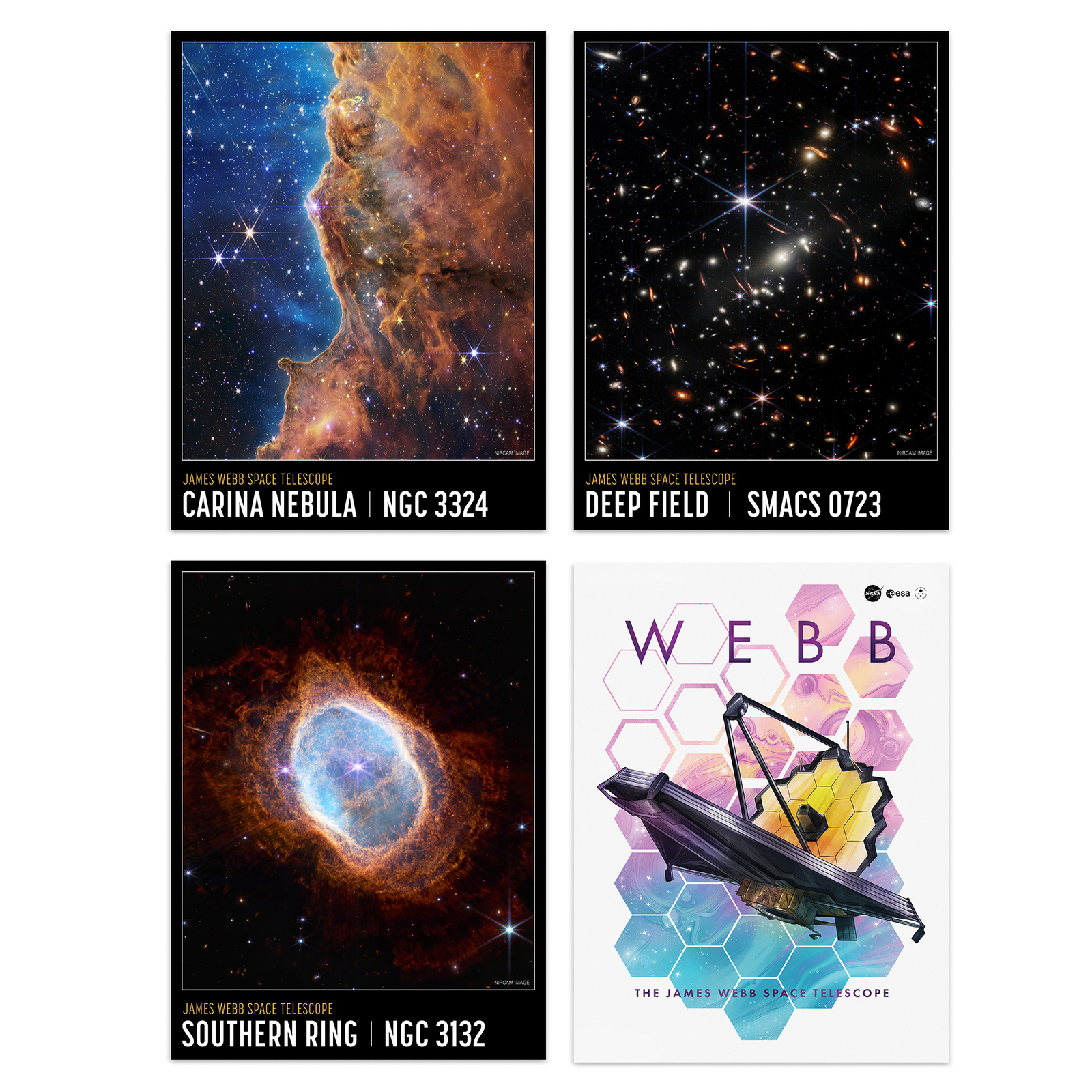 NASA James Webb Telescope Southern Ring Carina Nebula Stars Poster 4 Pack A4