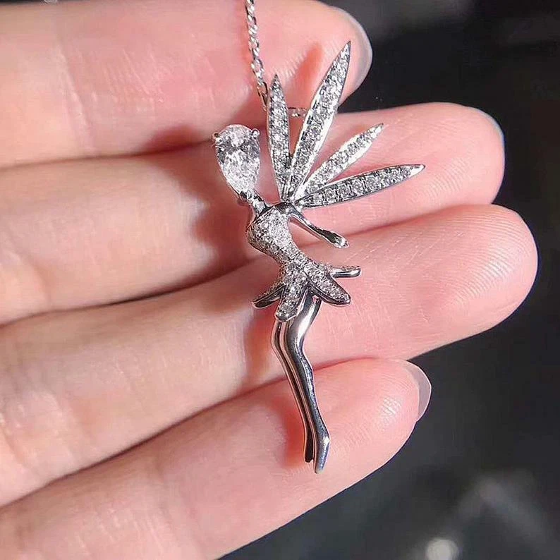 Beautiful Magic Fairy Charm Pendant With Shiny CZ 925 Silver Chain Fine Necklace - Image 3 of 4