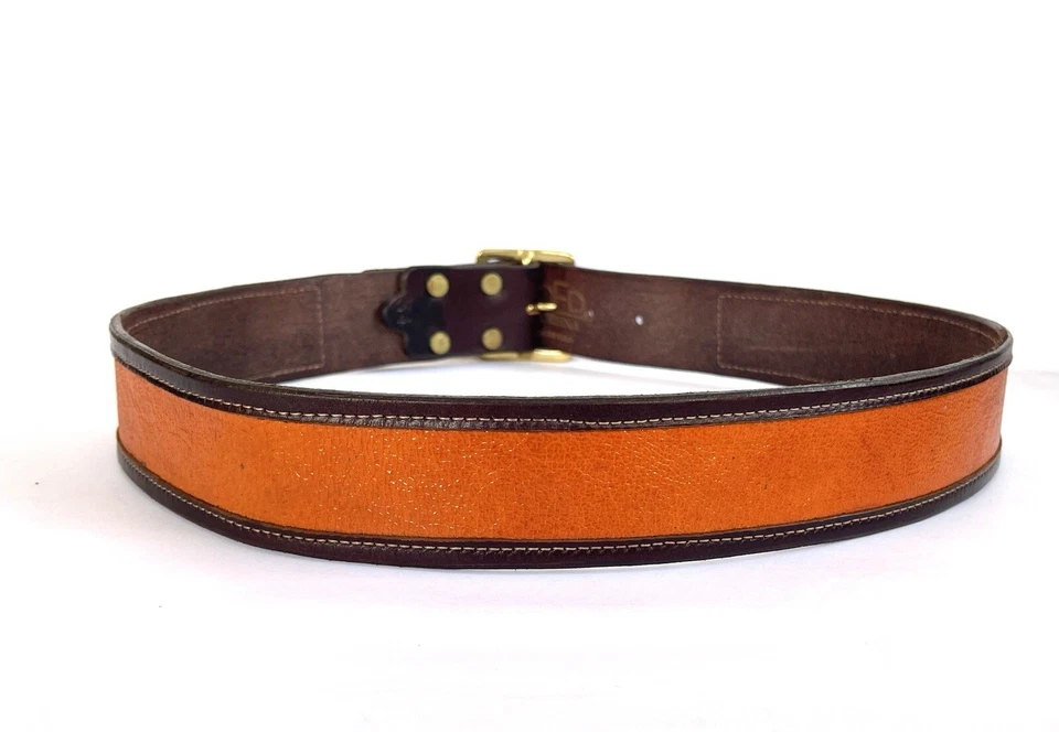 Cinturón insertable de cuero marrón y naranja charol Joed Nyovee. Hebilla extraíble. 34 Foto 2 de 4