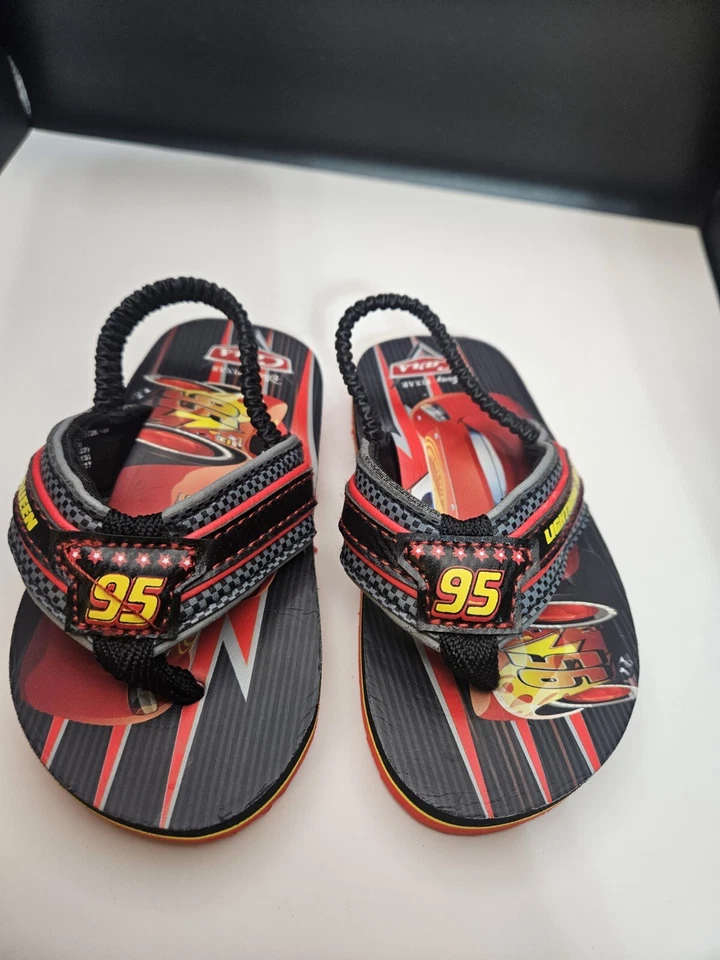Lightning McQueen 95 Cars Flip Flop Sandals Beach Heel Strap Toddler Small 5-8@# - Image 3 of 4