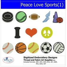 Embroidery Design Set- Peace Love Sports(1) - 13 Designs - 9 Formats - USB Stick
