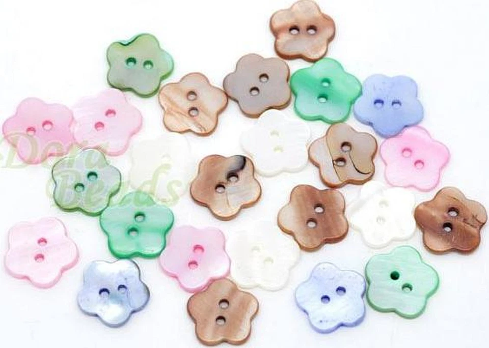 6 Perlmuttknöpfe Blume zwei Löcher 18 mm - Dicke 2 mm - Loch 1,5mm K11 * - Bild 2 von 2