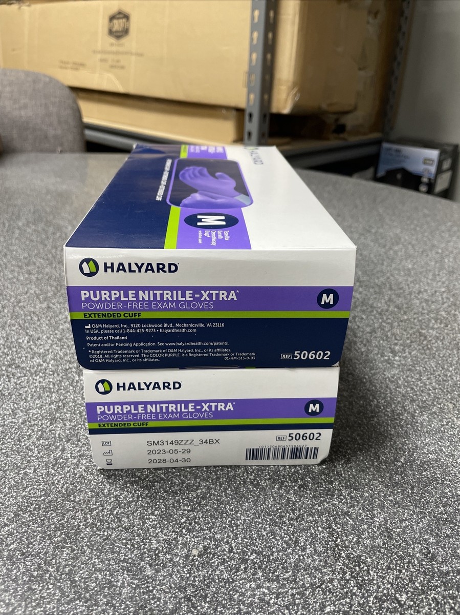 *100-Gloves* Halyard Purple Nitrile-XTRA PF Exam Extended Cuff 12