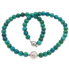 Chrysokoll Edelstein Kette 8 mm  Perlen 925  ...