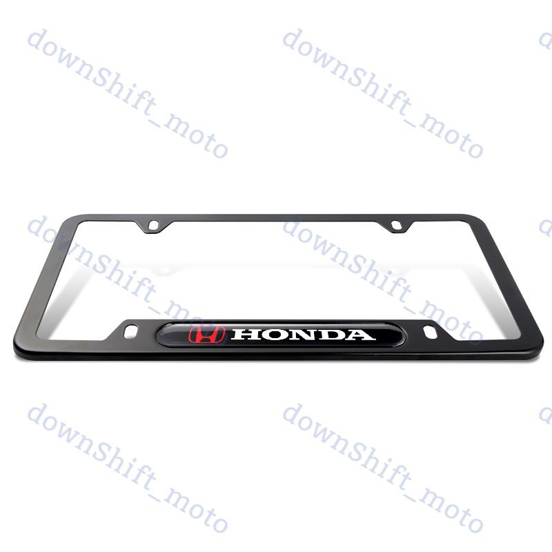 2PCS HONDA LOGO Black Metal Stainless Steel License Plate Frame
