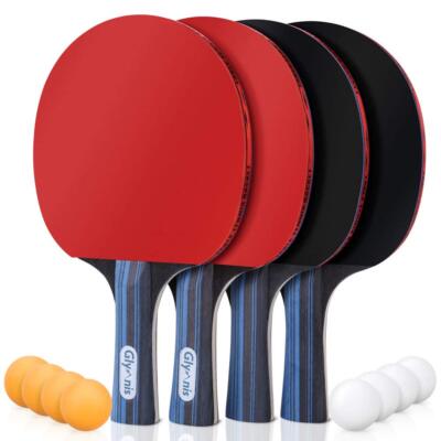 Ping Pong Paddles Set of 4 Includes 8 Balls and Storage Case Indoor/Outdoor Use