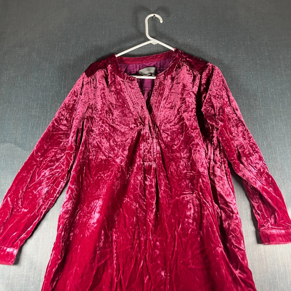 Vestido túnica Anthropologie para mujer talla S rojo terciopelo viscosa forrado plisado cuello en V Foto 3 de 4