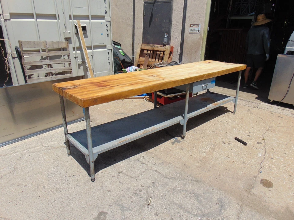 Mesa de estación de trabajo de acero inoxidable isla bloque chef industrial de colección 120x30 Foto 3 de 4