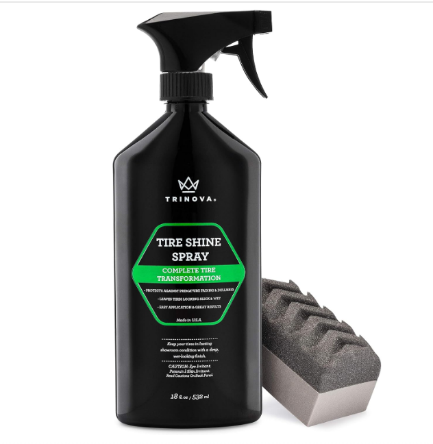 Trinova Tire Shine Spray, Wet Slick Finish, Protects from Fading