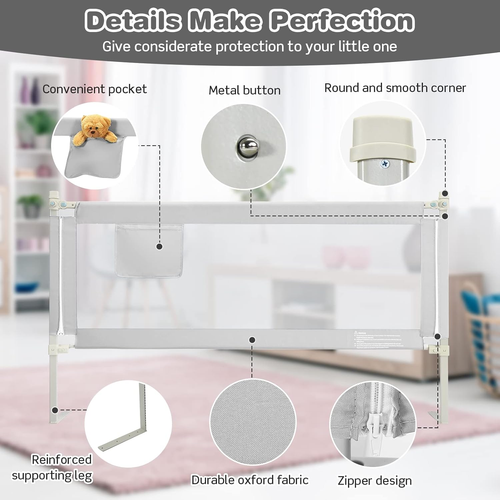 Bed Rail for Toddlers, 69’’ Extra Long, Height Adjustable & Foldable Baby Bed Ra - Picture 8 of 12