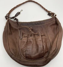 Fossil Womens Purse Handbag Brown Leather With Braided Strap BOHO
