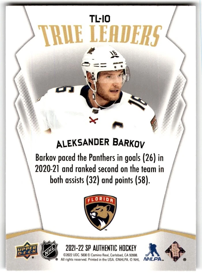 2021-22 SP Authentic True Leaders Aleksander Barkov #TL-10 - Image 2 of 2