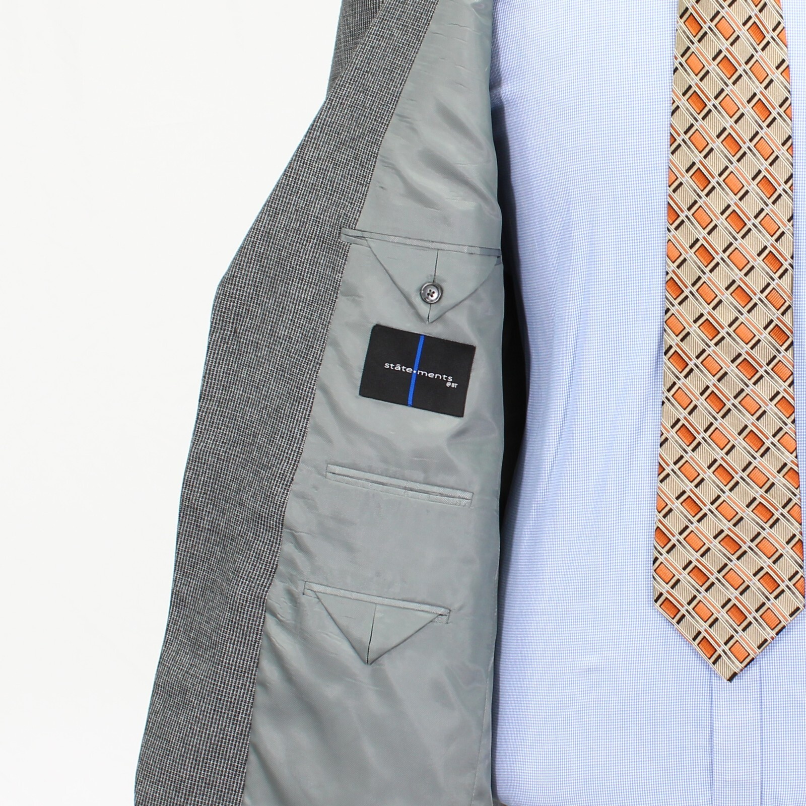 Statements 44R Gray Solid Polyester Two Button Sp… - image 9