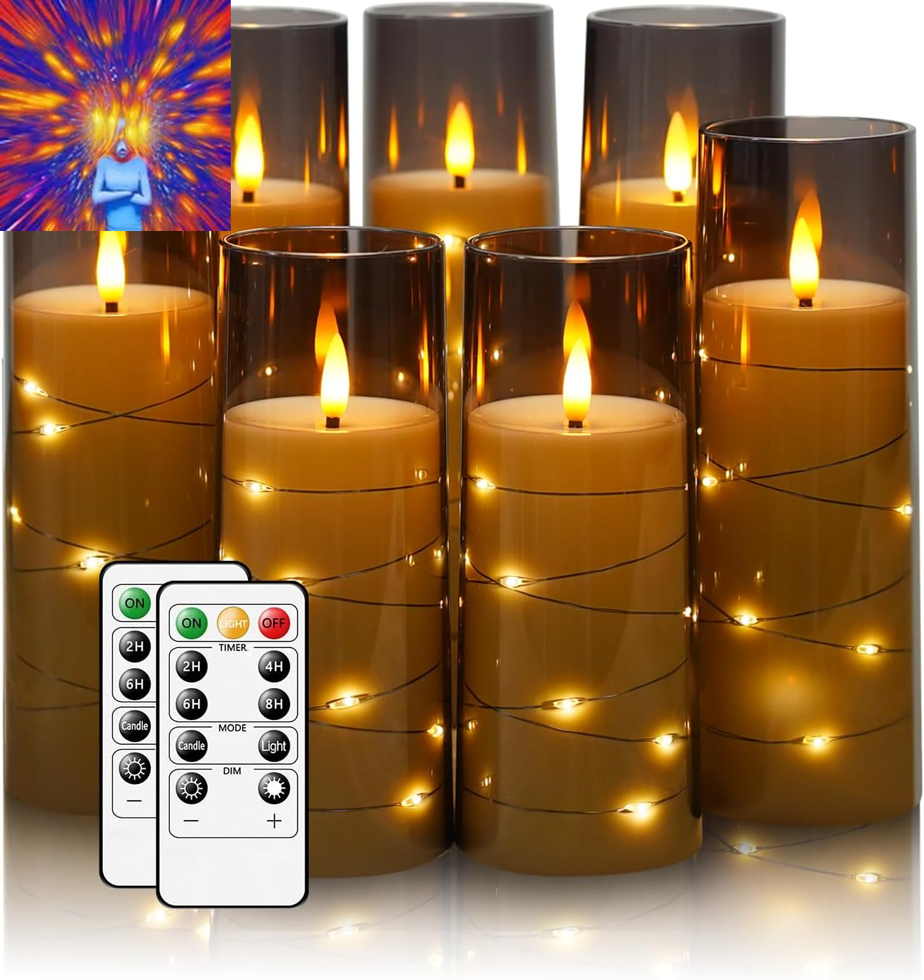 Flameless Candles,With Embedded Star String, Battery Operated Candles Flickering