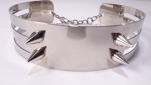 Joomi Lim Women's Silver Metal DOUBLE ROW SPIKE Choker Necklace NWOT 215 - 第 2/10 張圖片