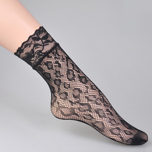 Damen Frauen schwarz Spitze Söckchen transparent Netz kurze Strümpfe Socken - Bild 7 von 15