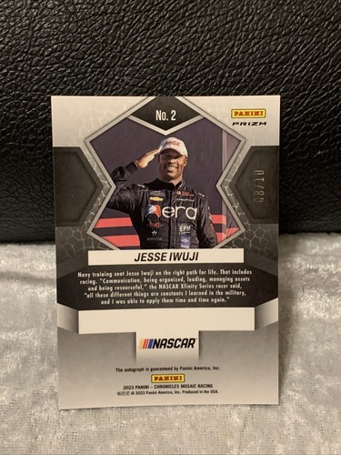 2023 PANINI CHRONICLES RACING MOSAIC JESSE IWUJI #2 RC GOLD PRIZM AUTO SSP# 8/10 - Picture 2 of 3