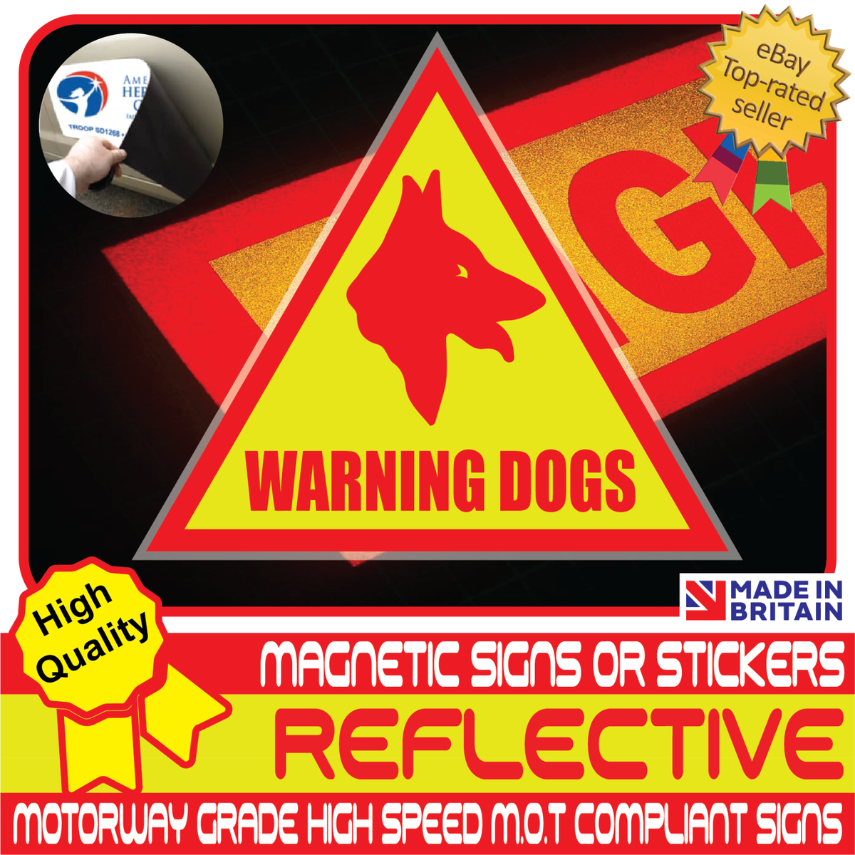 Warning Dogs Security Unit Reflective Magnetic Sign or Vehicle