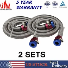 2* Universal 3/8" Hose 3ft Stainless Steel Braided Fuel Line Kit w/ Clamp 1526