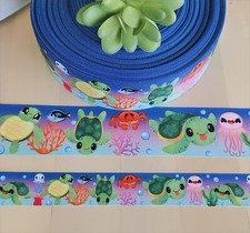 7/8  1.5" 1 YD Turtle Grosgrain Ribbon Tortoise Jelly Fish Crabs Tropical