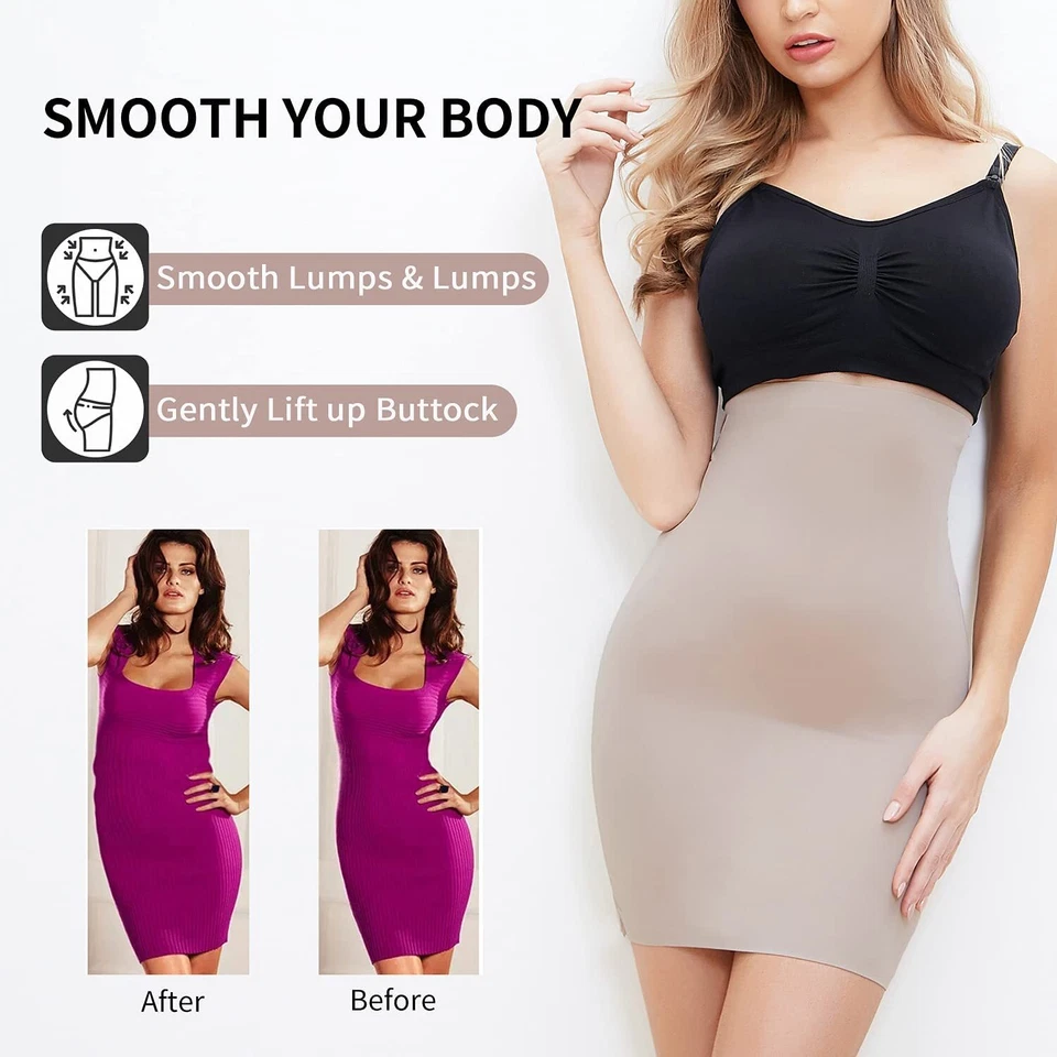 Seamless High-Waist Half Slip Body Shaper Tummy Control Shapewear Skirt Dress UK - Image 3 of 4
