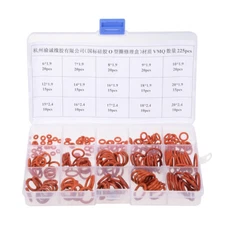 225pcs Silicone Rubber O-Ring Assortment Kit Metric VMQ Sealing Gasket Set Red