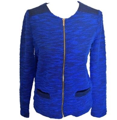 Jones New York Womens Blue knit zipper nubby sweater Size S Small
