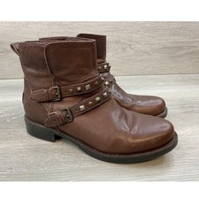 UGG Simmens Brown Leather Studded Moto Ankle Boots Womens 5 Waterproof