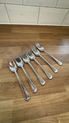 Vintage Storch Flora Staybrite 6er Set Fischgabeln Edelstahl Besteck Englan