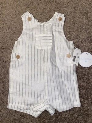 Edgehill Collection Baby Romper 3 6M Linen Blend White Stripe NWT Summer Outfit