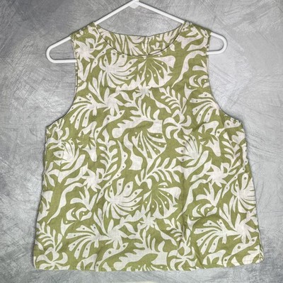 Rachel Zoe Sleeveless Floral Leaf Linen Top M/L Boho Earthy Herbalist Relaxed 