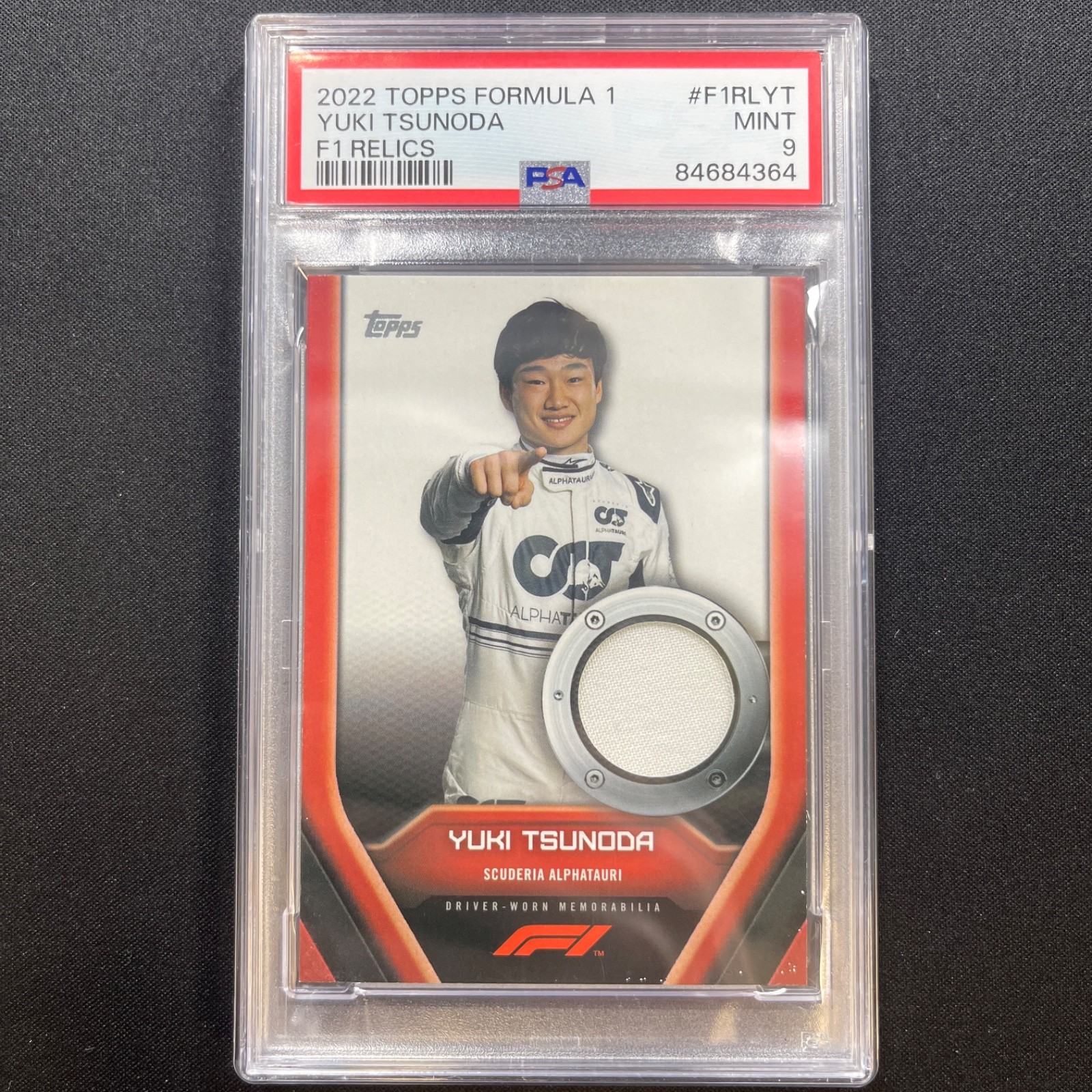 Yuki Tsunoda Used Relic Patch F1RL-YT PSA 9 2022 Topps Formula 1 Car Racing