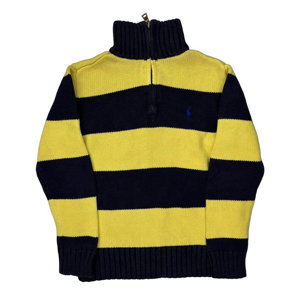 Age 8 Polo By Ralph Lauren Striped 1/4 Zip - Small Navy Cotton