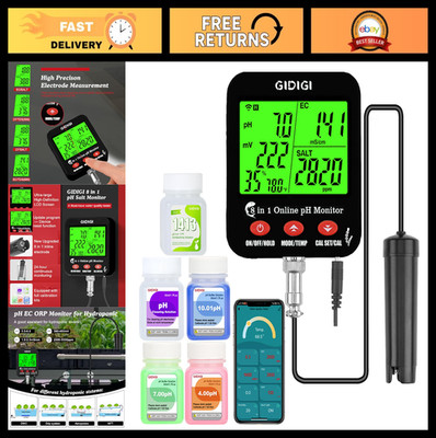 8-in-1 WiFi pH Salt Meter & Humidity Monitor for Aquariums & Hydroponics