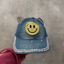 Unbranded Baseball Cap Girls One Size Smiley Face Denim Rhinestone Hat Blue