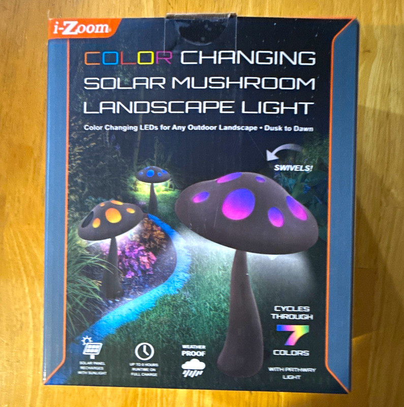 i-Zoom Solar Color Changing LED Mushroom Pathway Light, Dusk-to-Dawn Outdoor