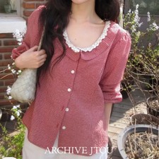  Looking ArchiveJ2U Grayish Check Blouse Red Official