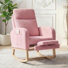 Nursery Rocking Chair Corduroy Upholstered Rocking Chair W/ Adjustable Footrest