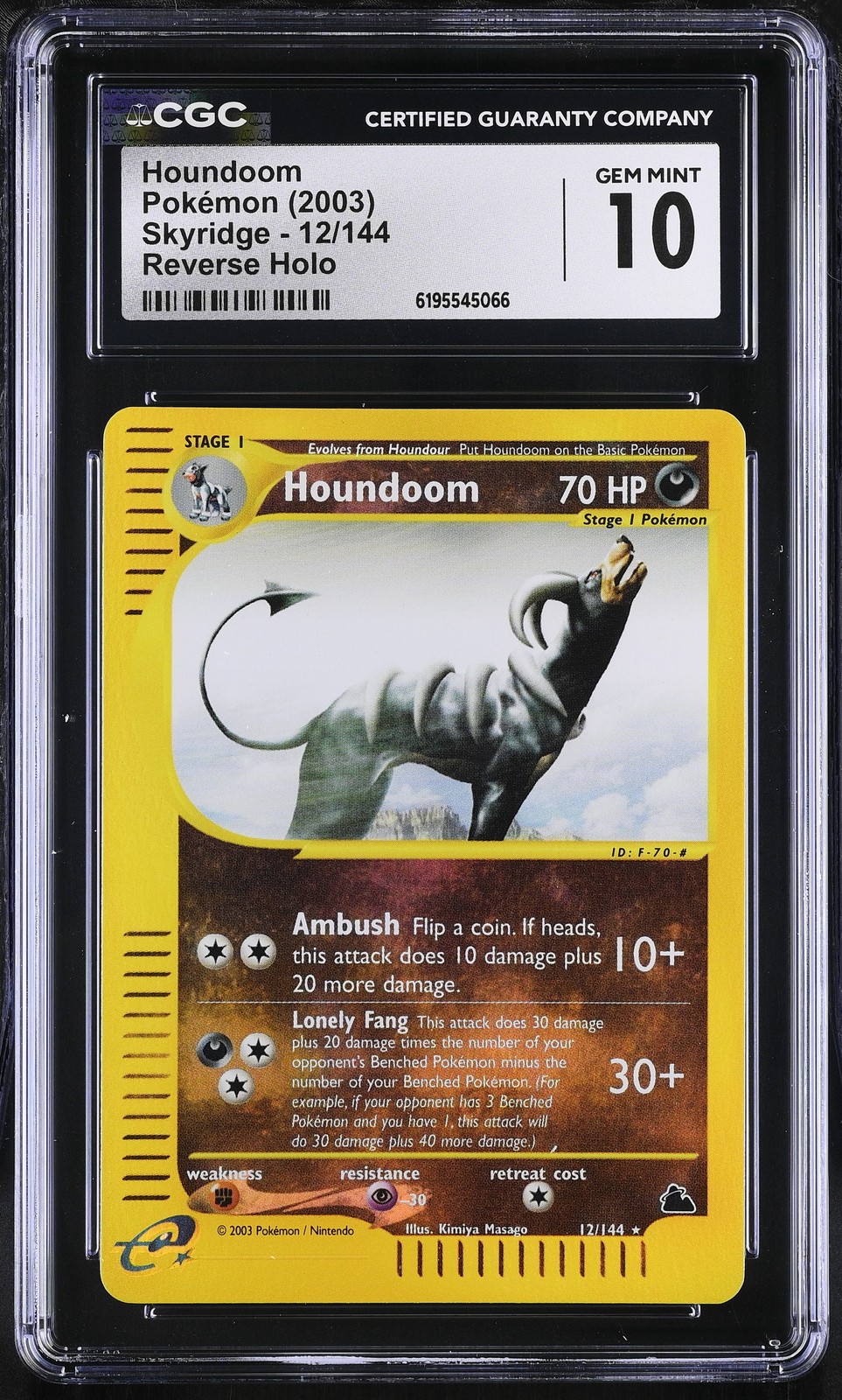 CGC 10 GEM MINT Houndoom 12/144 Skyridge Reverse Holo Pokemon Card