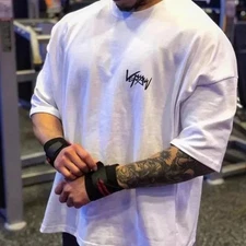 High Quality Men's Gym T-Shirt Loose Fit Printed Short Sleeve Cotton Sportswear