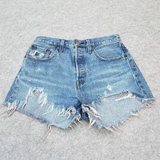 Levi's 501 Original High Rise Denim Cut Off Shorts Distressed W27 Button Fly