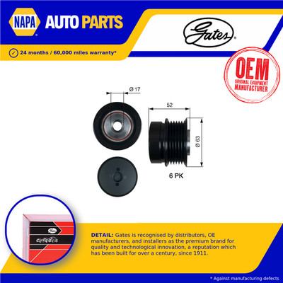 Overrunning Alternator Pulley fits VAUXHALL INSIGNIA A 2.8 08 to 17 Clutch Gates
