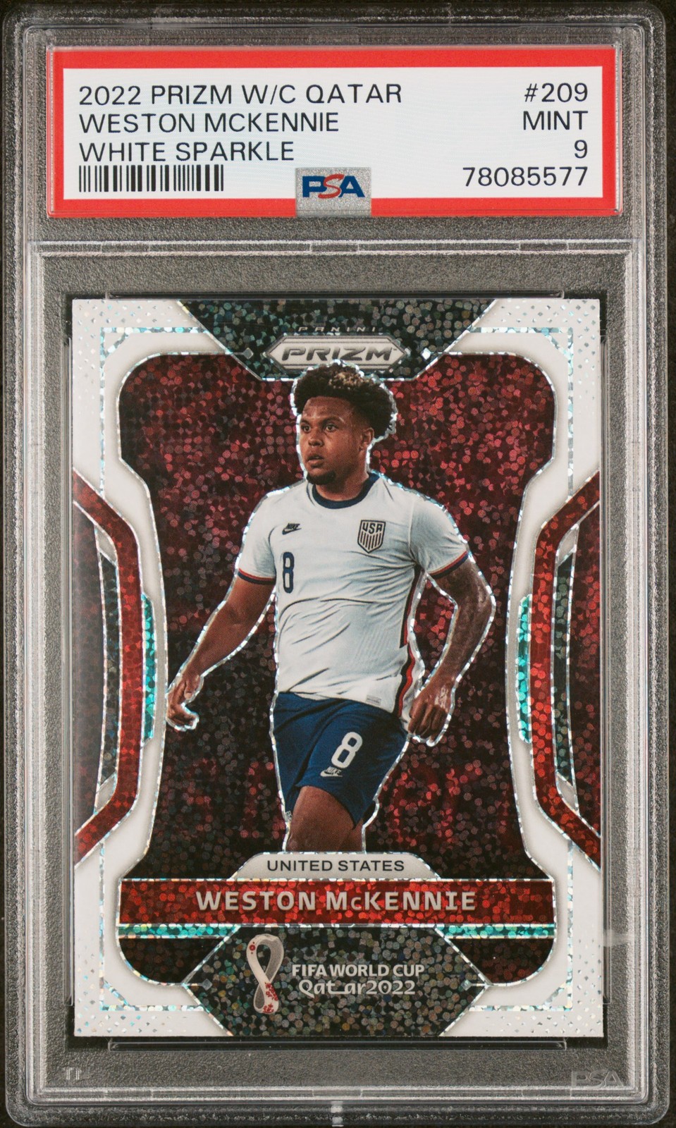 2022 PANINI PRIZM WORLD CUP QATAR WHITE SPARKLE #209 WESTON MCKENNIE PSA 9