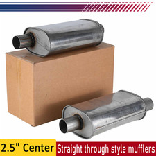 2 Pack Universal Mufflers Dual Chamber 2.5 Offset Inlet Id 2.5 Center Outlet