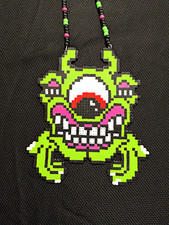   New Green Subtronics Cyclops Kandi Perler Stretch Necklace Monster Rave DJ Plur