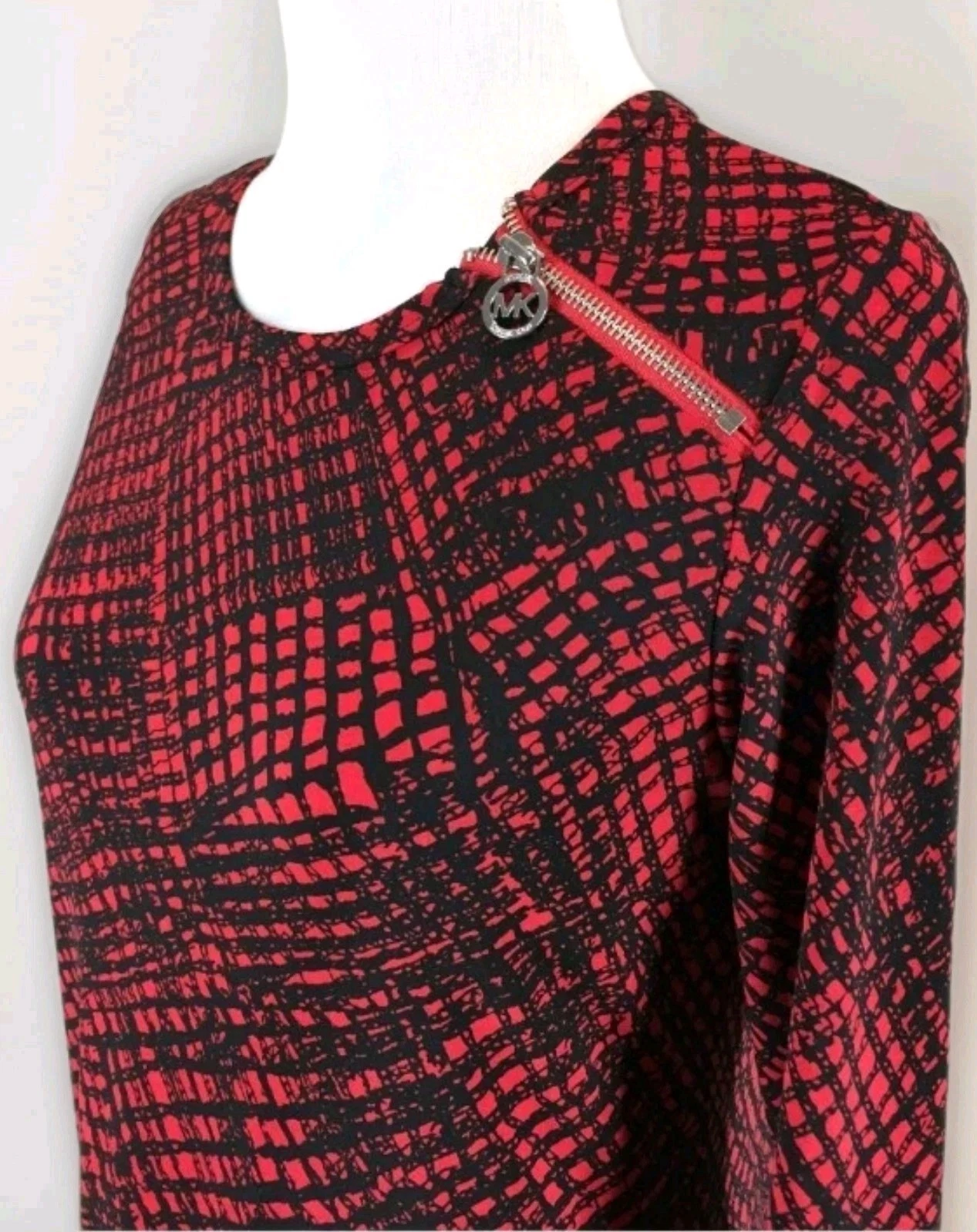 Abito Michael Kors M Rosso Nero Cambio Manica 3 4 Carriera Cocktail Elasticizzato Us intime Ottimeioni