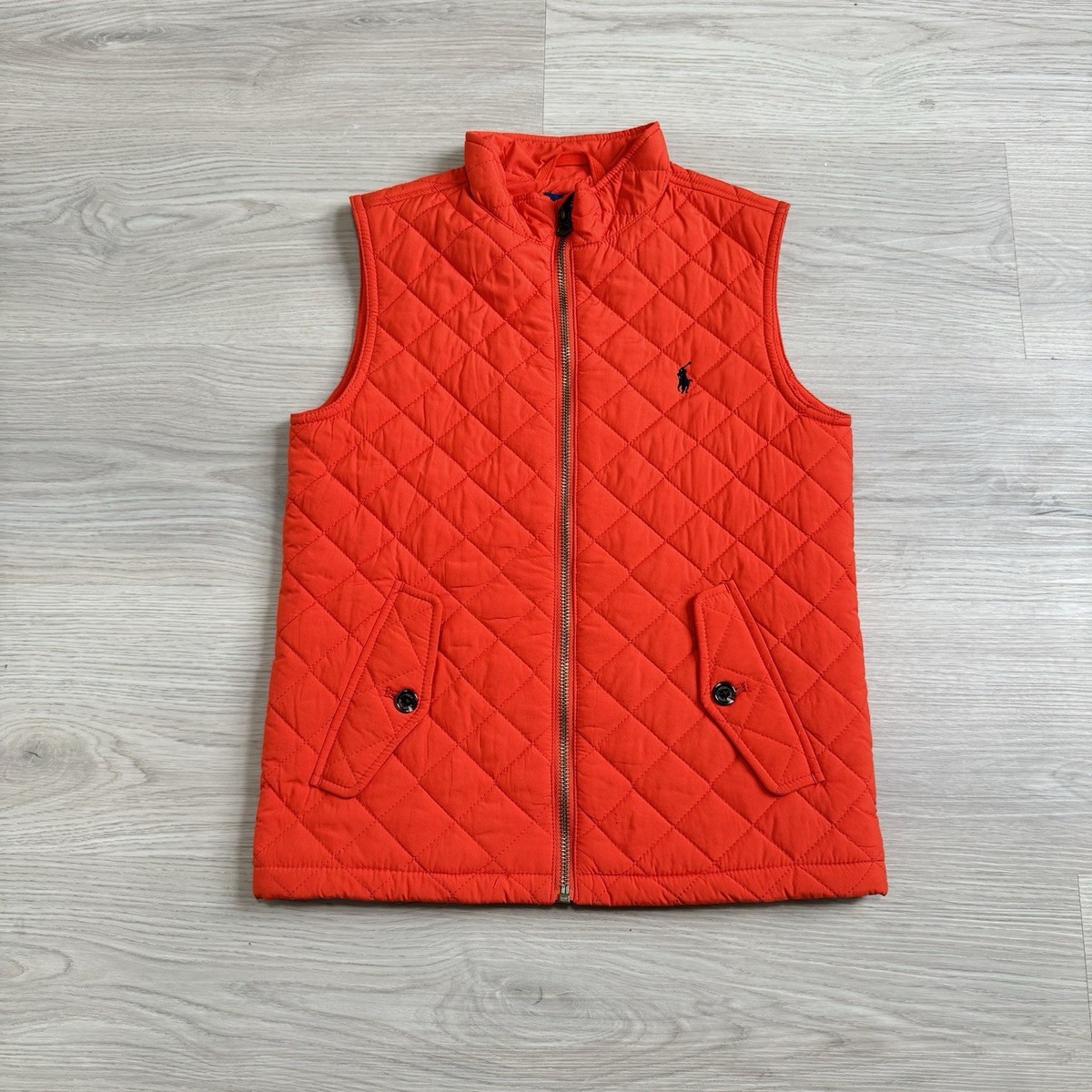 Polo Ralph Lauren Vest Boys Size 7 Orange Quilted Full Zip Puffer