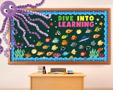 93PCS Ocean Bulletin Board Decor - Under the Sea Cutouts for Kids' Classrooms