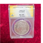 1884-S Morgan Silver $1 Dollar ANACS AU50 Details Cleaned Cert#7746637